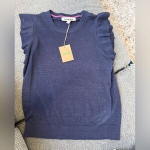 Boden Navy Ruffle Sleeve Knit Tank